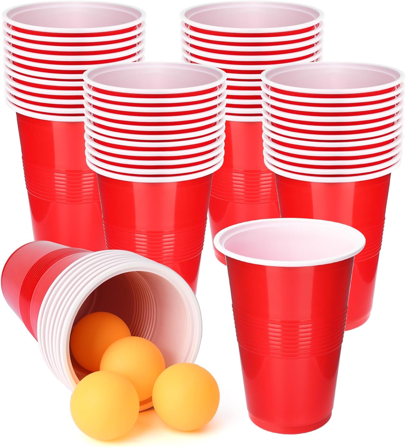 Party Games Jenga - カップポンゲームセット 22個入り 16オンス プラスチック製パーティーカップ 4個のピンポン玉付き クリスマス