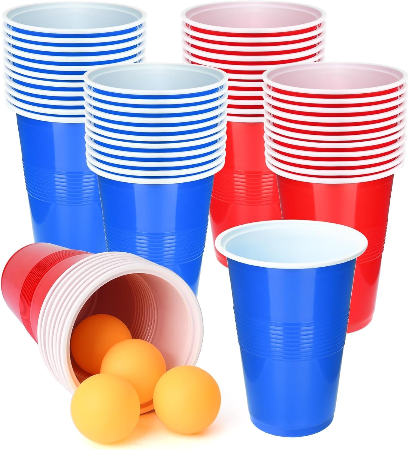 Party Games Jenga - 60個入り 16オンス プラスチック製パーティーカップ、卓球ボール6個付きビアポンゲームセット、ドリンク、ソーダ、パンチ、バーベキュー、ピクニックパーティー用