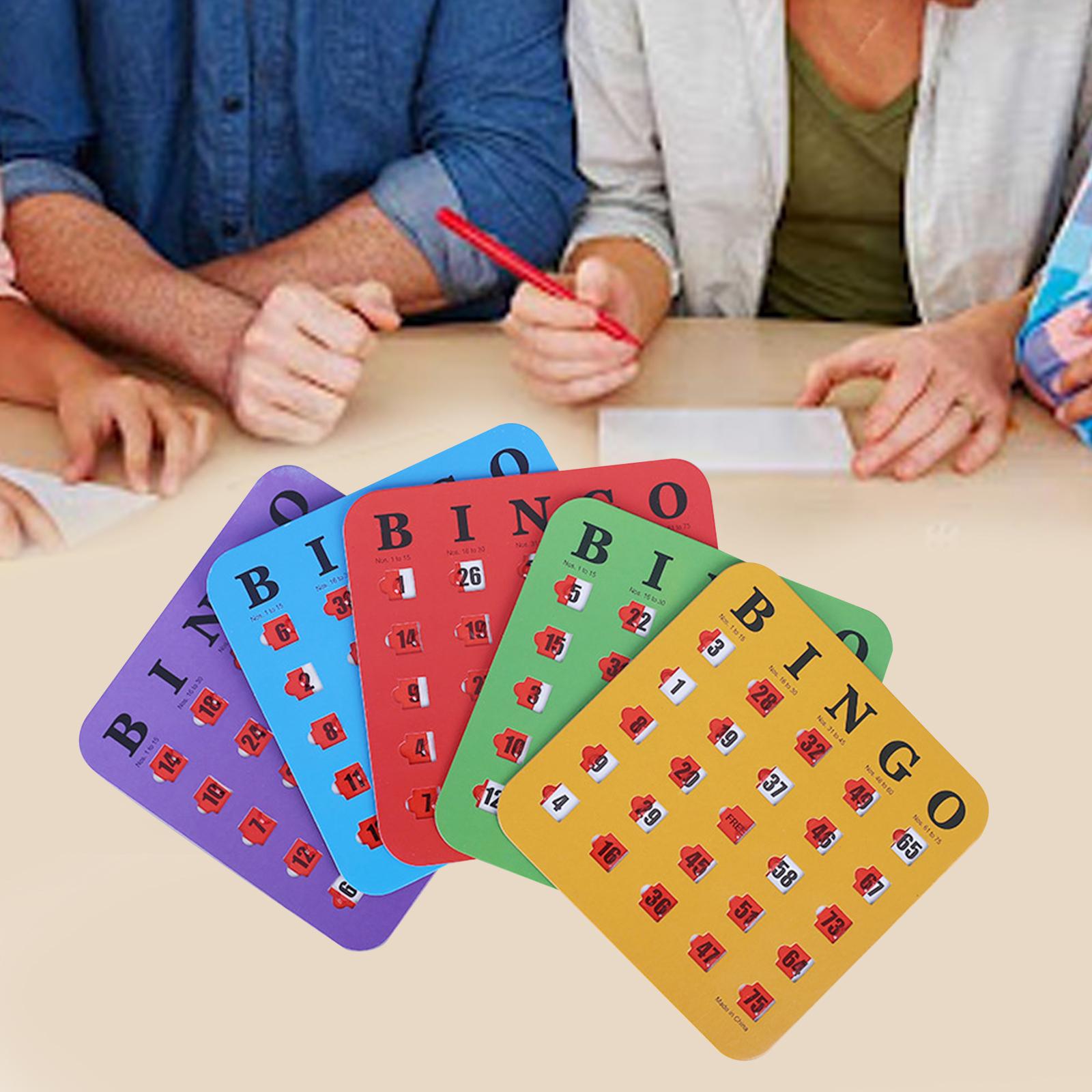Party Games For Large Groups - 5枚入りビンゴゲームカード、大きなプリントのビンゴカードボード、指先でスライドウィンドウで簡単に読み取れる、大人数の大人向けパーティーゲーム