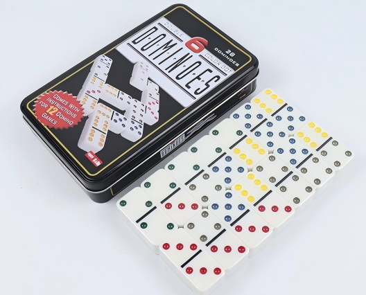 Party Family Games - エレガントマージ ダブルシックス ドミノセット 大人用 ブリキ箱入り -