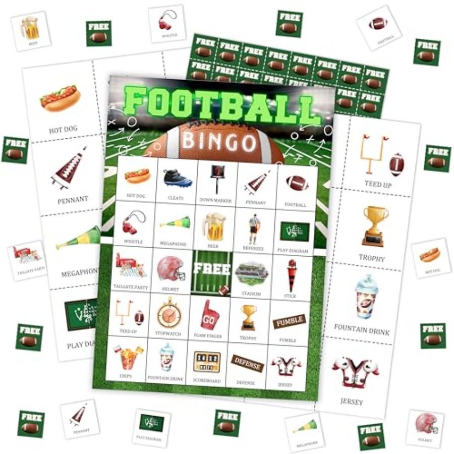 Party Games For Large Groups - サッカーパーティービンゴゲームカード、大人、大人数の家族、友人向けのサッカービンゴセット、スポーツをテーマにした誕生日パーティー用品、H