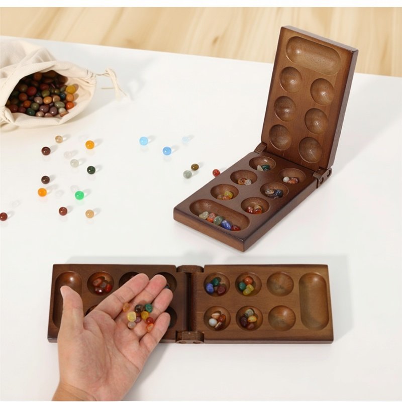 クラシックマンカラ古代アフリカチェス木製ゲームセット、石製の - Party Family Games のレビューと価格