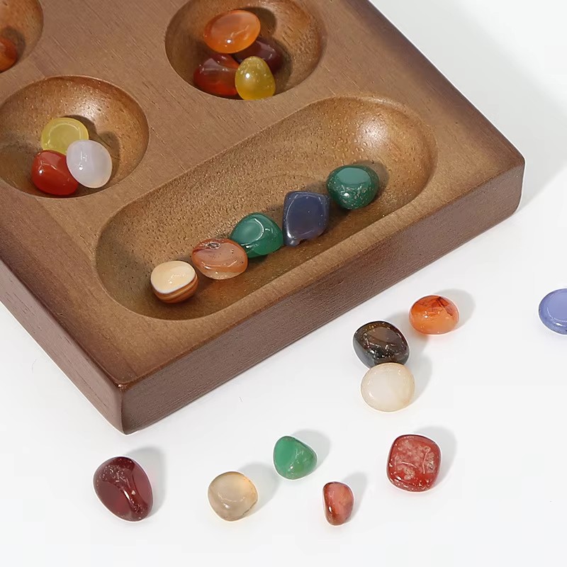 クラシックマンカラ古代アフリカチェス木製ゲームセット、石製の - Party Family Games のレビューと価格